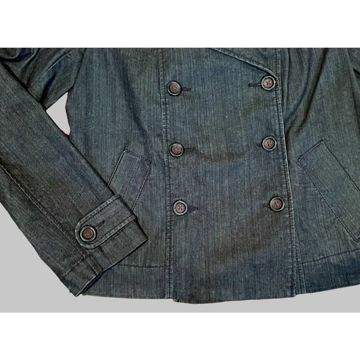 ANN TAYLOR LOFT Double Breasted Lined Denim Jacket Sz M (Medium)