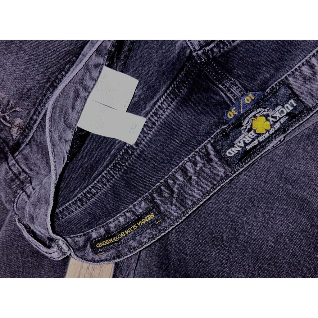 Lucky Brand Sienna Slim Boyfriend Embroidered Black Distressed Jean Size 10 / 30