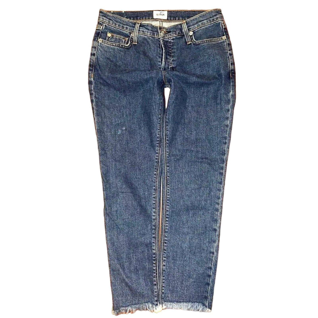 HUDSON Luxe Crop Riley Relaxed Straight Frayed Hem Button Fly Jeans Sz 25