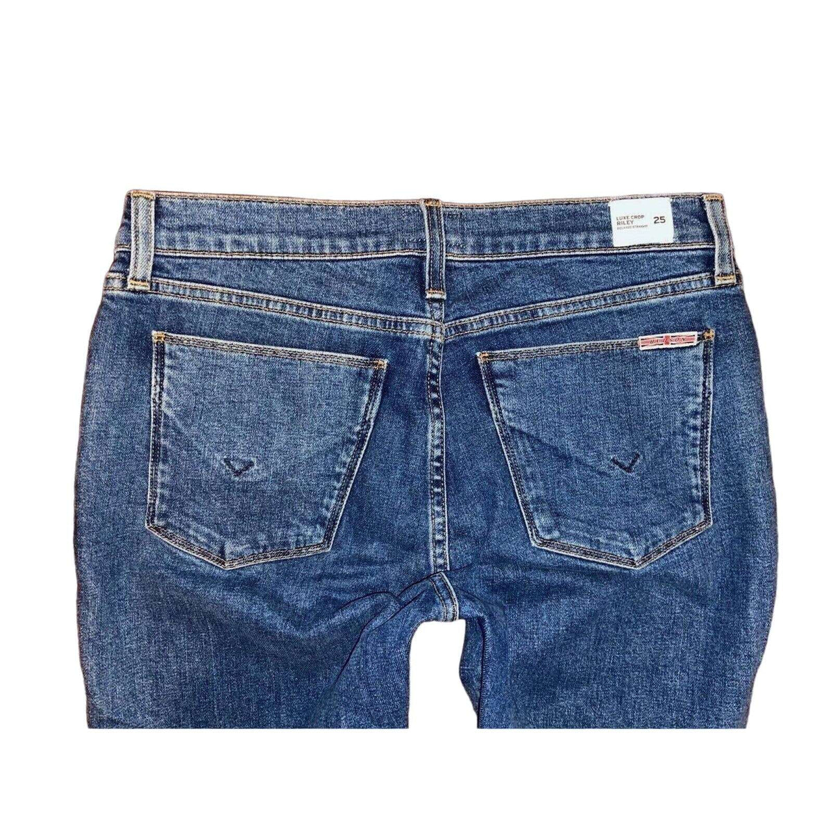 HUDSON Luxe Crop Riley Relaxed Straight Frayed Hem Button Fly Jeans Sz 25