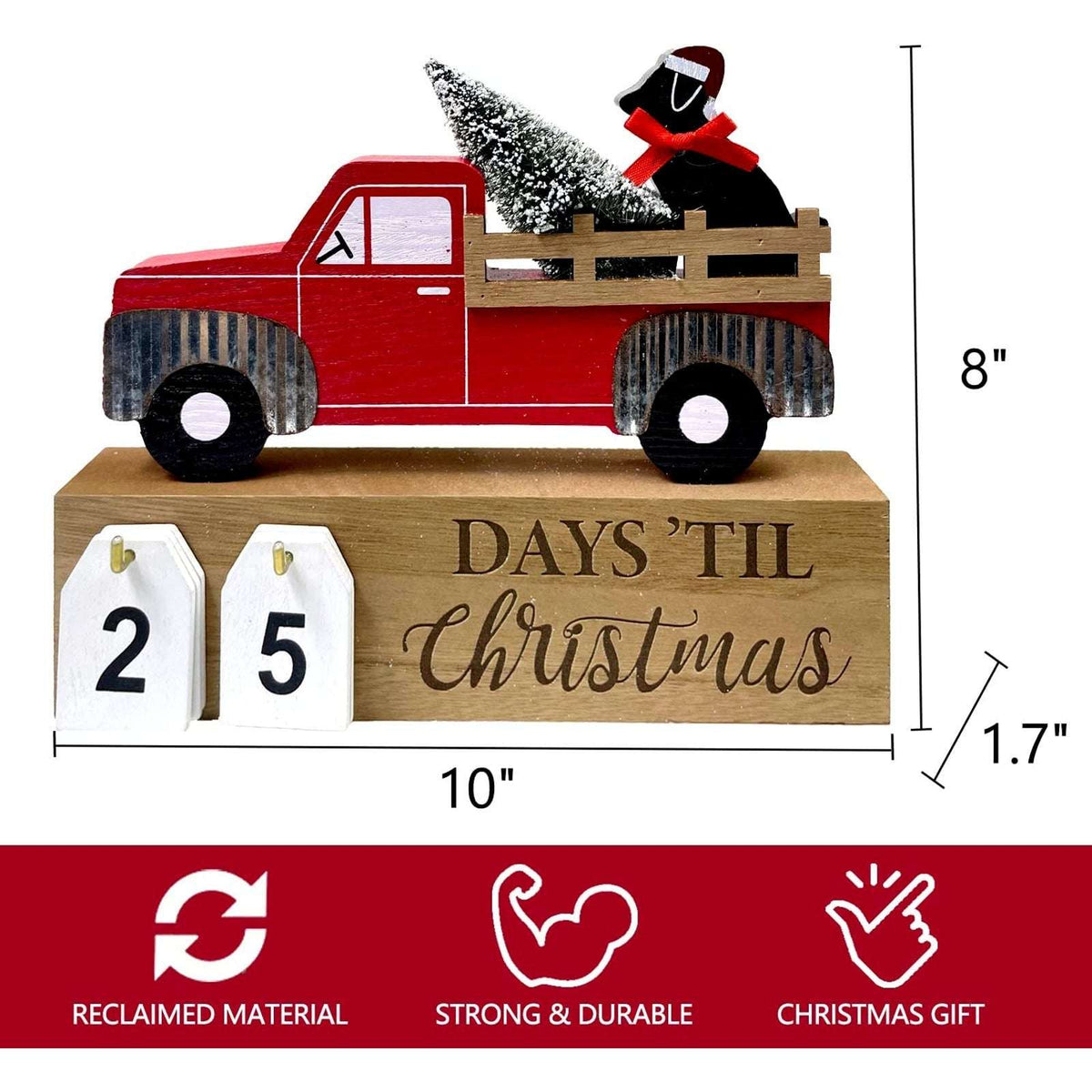 Wooden Countdown To Christmas Advent Calendar Red Truck Dog Calendar Farmhouse