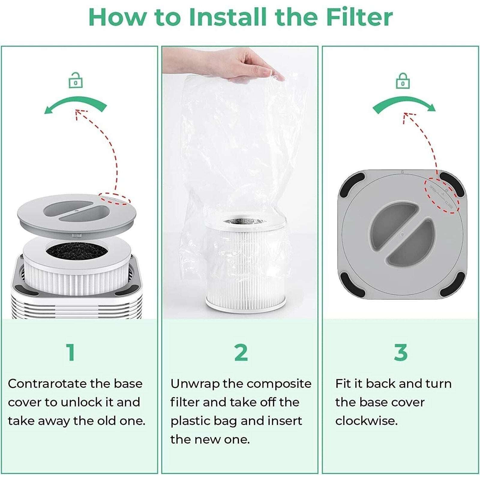 KOIOS HQKJ-50 H13 True HEPA Air Filter Replacement 3 Stage Filtration New
