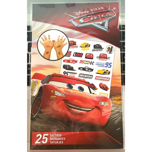 DISNEY Pixar CARS Pack of 25 Kids Temporary Tattoos New/Sealed