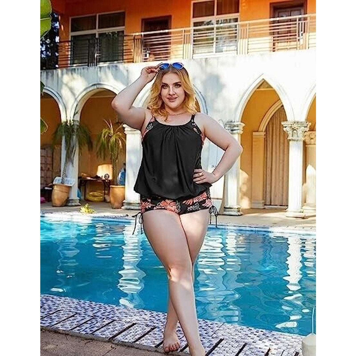 Hanna Nikole Floral Printed Strappy Tankini Top with Shorts Swimsuit Size 16W