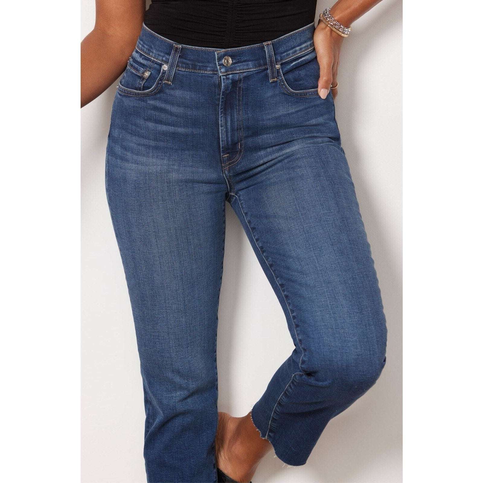 EDWIN BREE Slim Straight Crop Raw Hem in DEJABLUE Jeans Sz 24