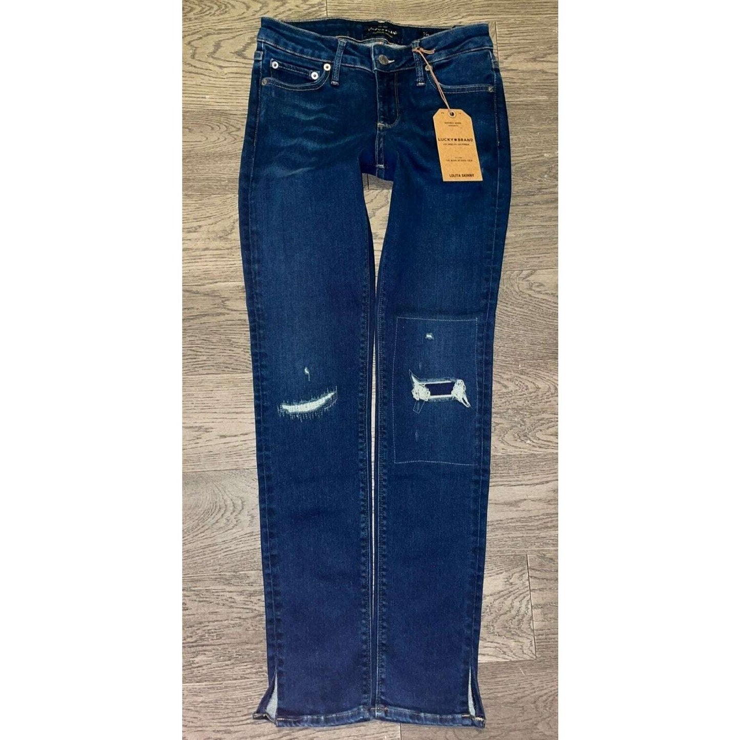 LUCKY BRAND Lolita Skinny Distressed Patched Jeans Size 2 / 26 Ankle in Robinson