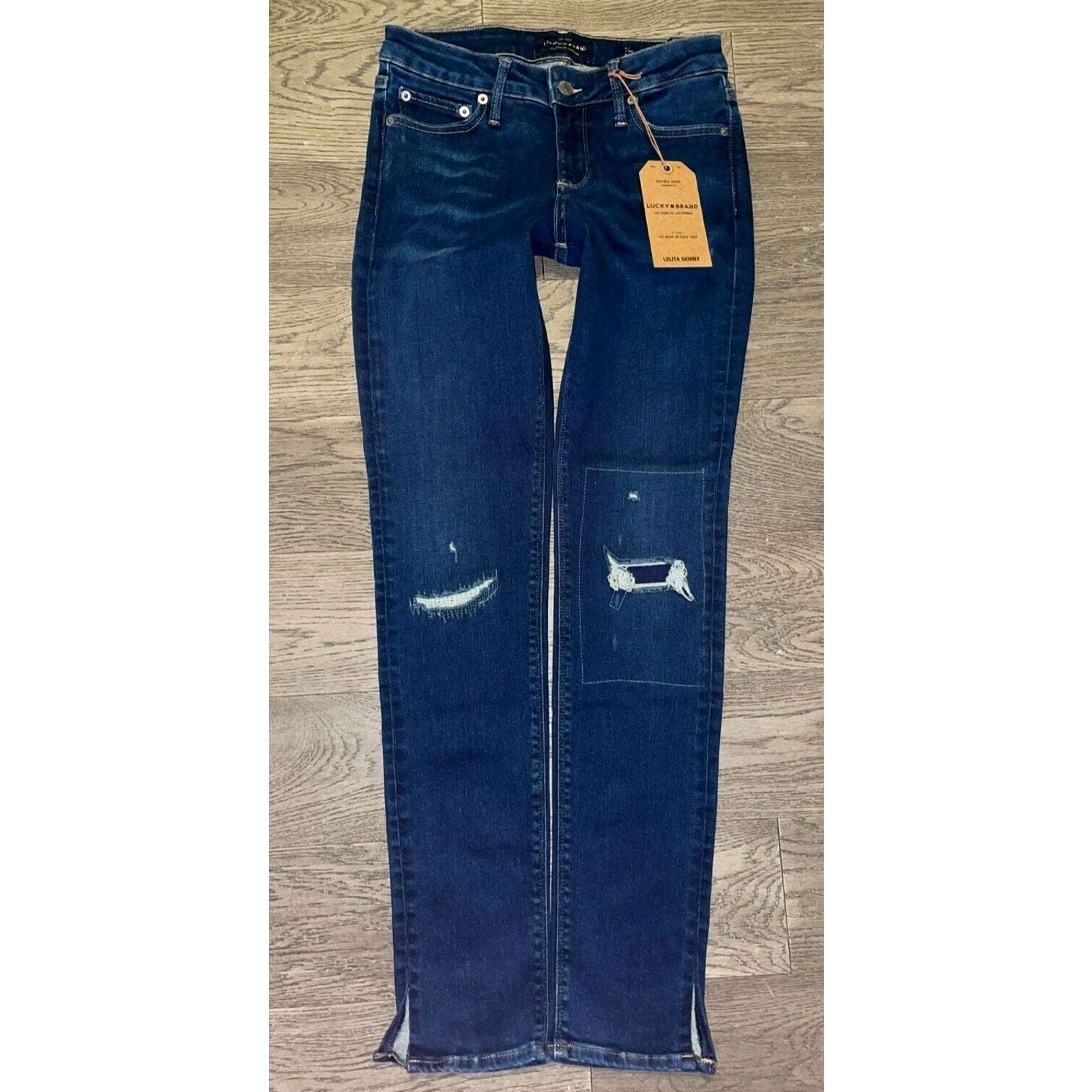 LUCKY BRAND Lolita Skinny Distressed Patched Jeans Size 2 / 26 Ankle in Robinson