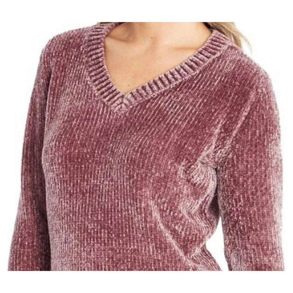 ORVIS V-Neck Pink Super Soft Chenille Long Sleeve Sweater Sz M (Medum)