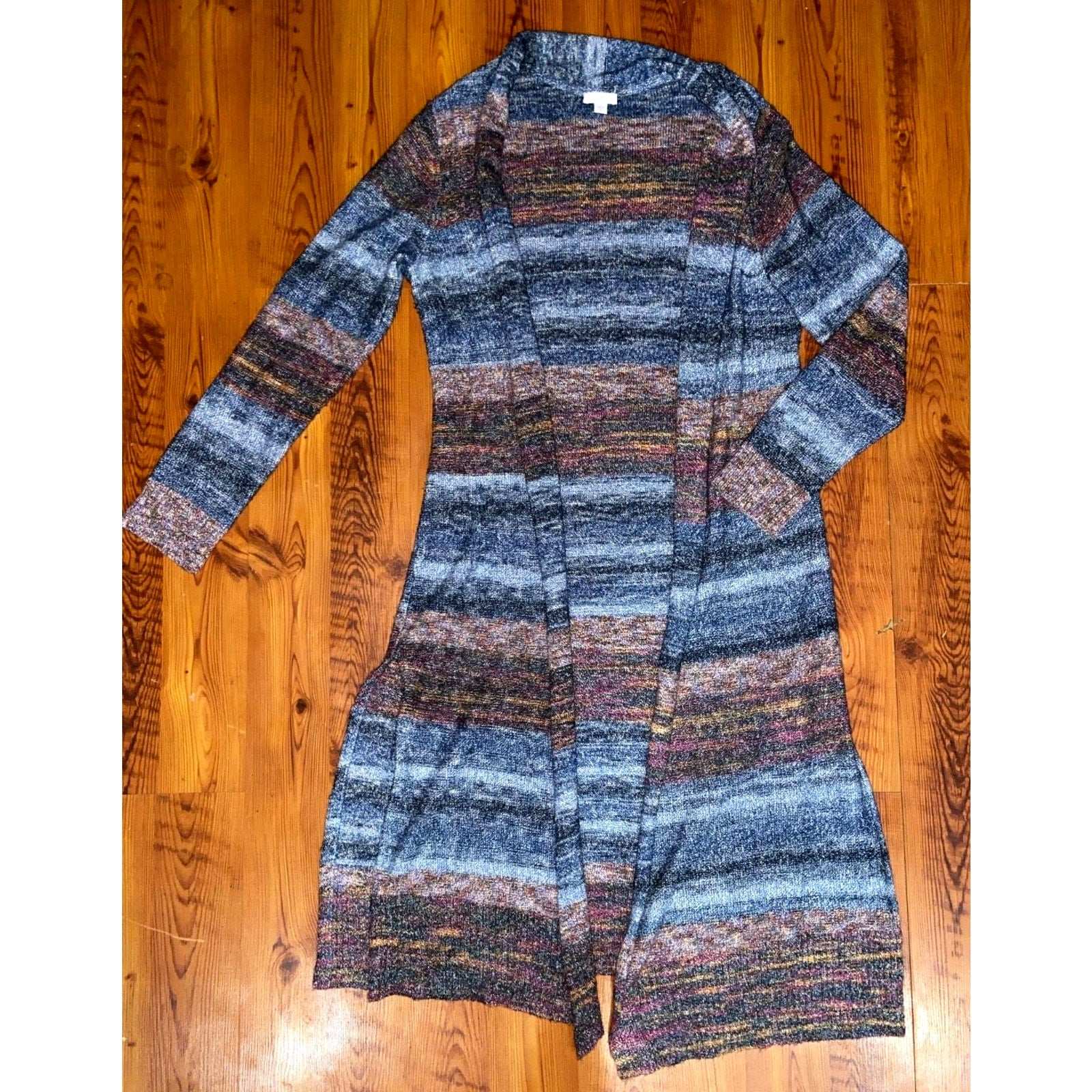 J. Jill Long Open Duster Sweater Cardigan Marled Multicolor Stripe M