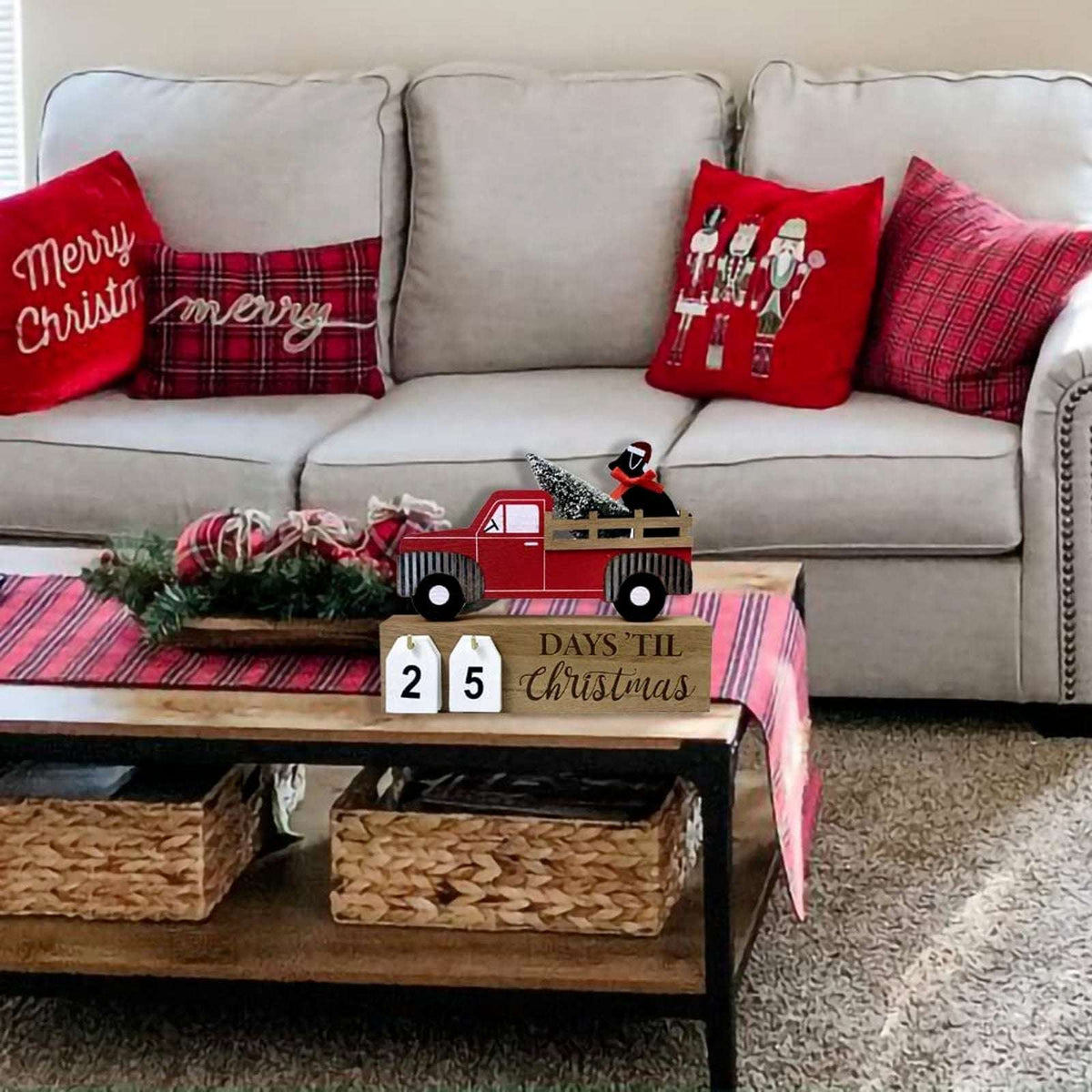 Wooden Countdown To Christmas Advent Calendar Red Truck Dog Calendar Farmhouse