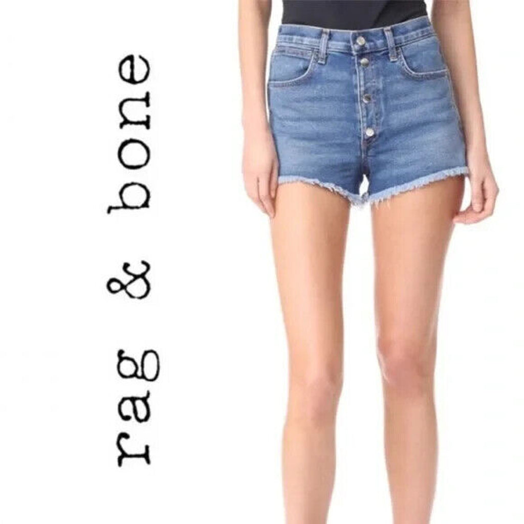 RAG & BONE Lou Blue Hill High Rise Snap/Button Fly Cut Off Denim Shorts Size 29