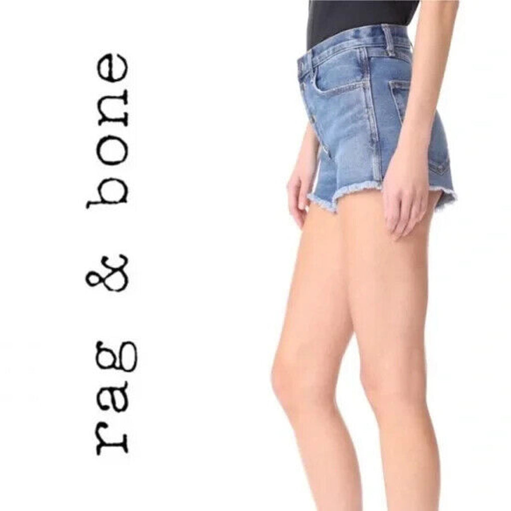 RAG & BONE Lou Blue Hill High Rise Snap/Button Fly Cut Off Denim Shorts Size 29