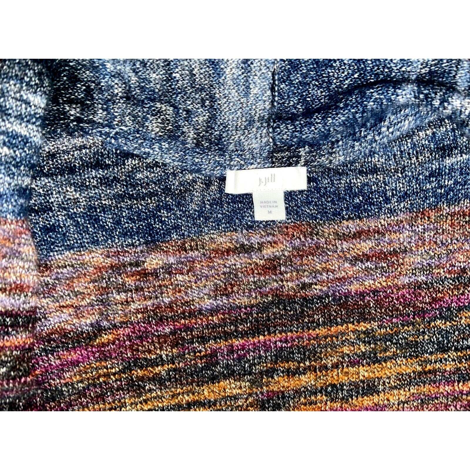 J. Jill Long Open Duster Sweater Cardigan Marled Multicolor Stripe M