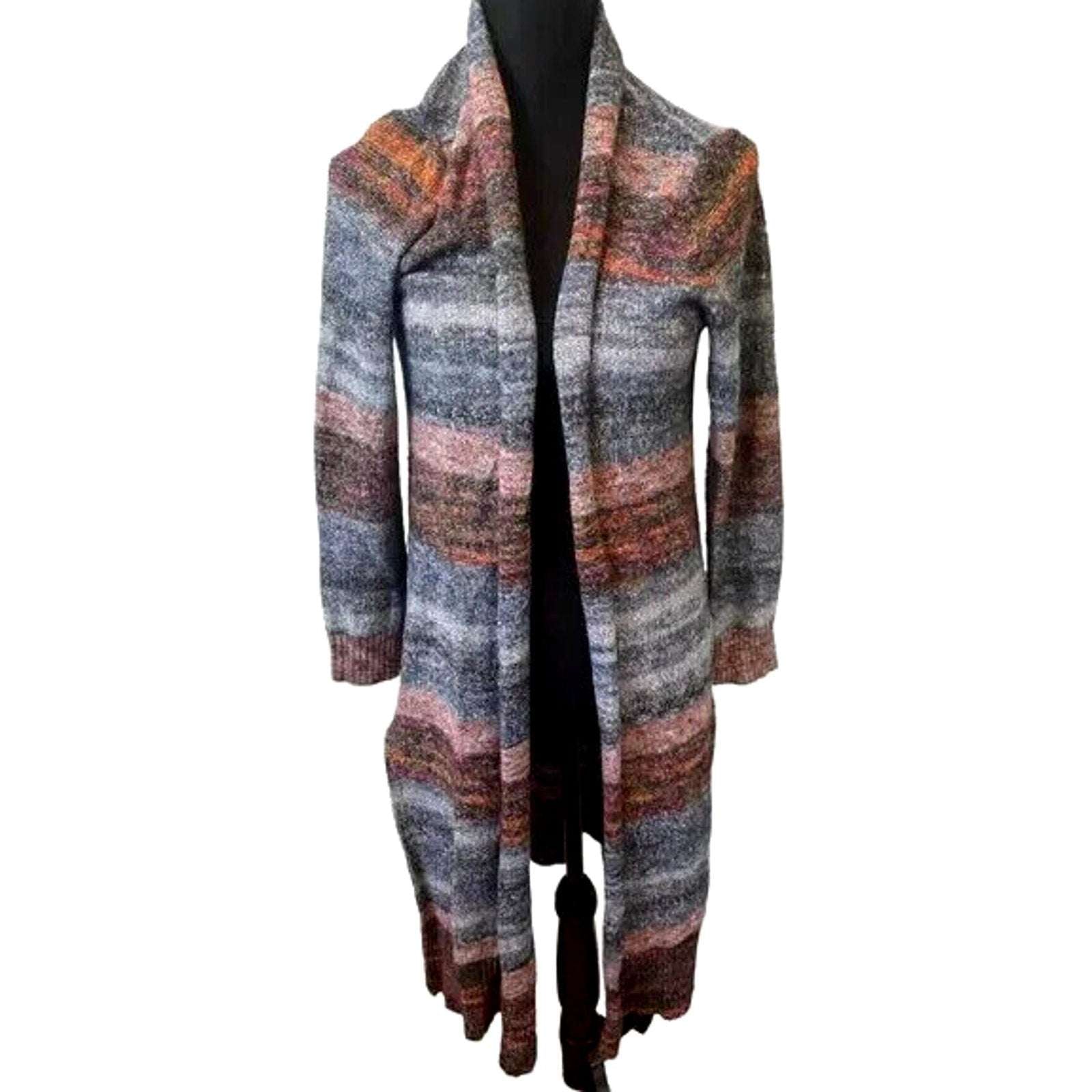 J. Jill Long Open Duster Sweater Cardigan Marled Multicolor Stripe M