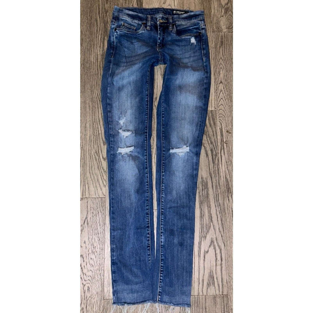 BLANK NYC Deep Cuff Straight Leg Distressed Ripped Knee Jeans Size 27