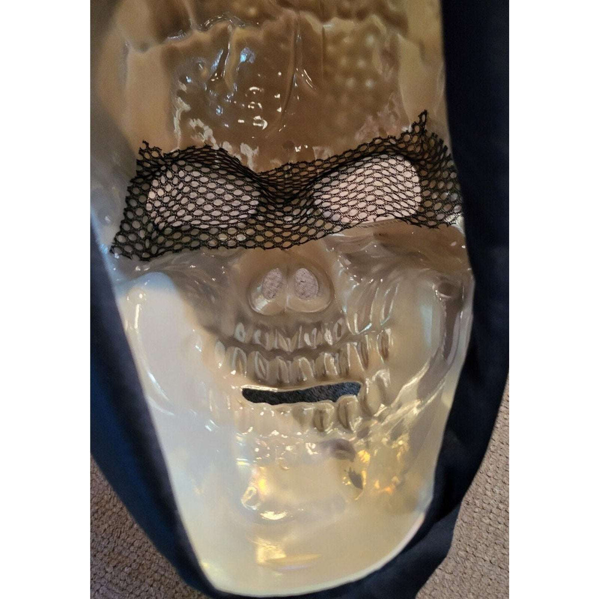 Halloween Costume Rare White Iridescent Reaper Plastic Mask w/ head cape