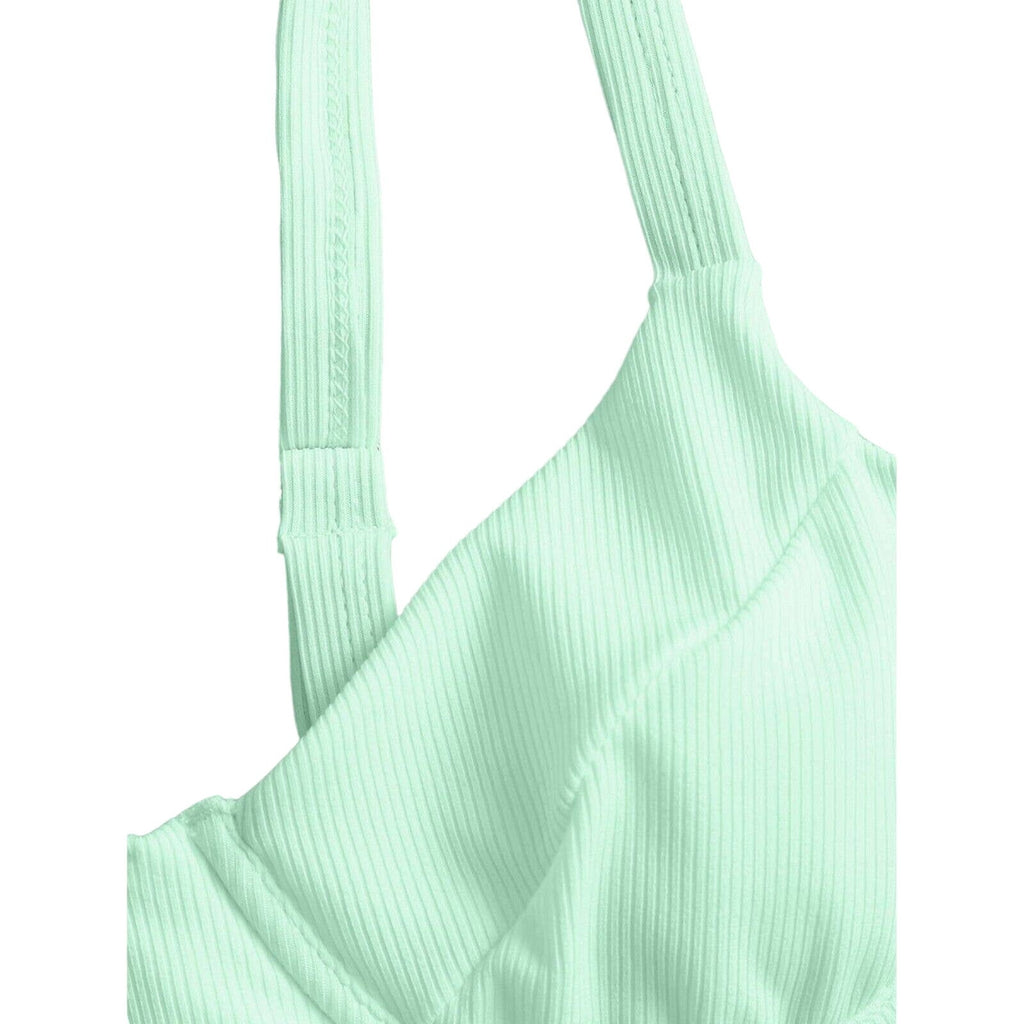 ZAFUL Light Green Ribbed High Leg Tie Back 2 Piece Bikini Size 8 Womens NEW!