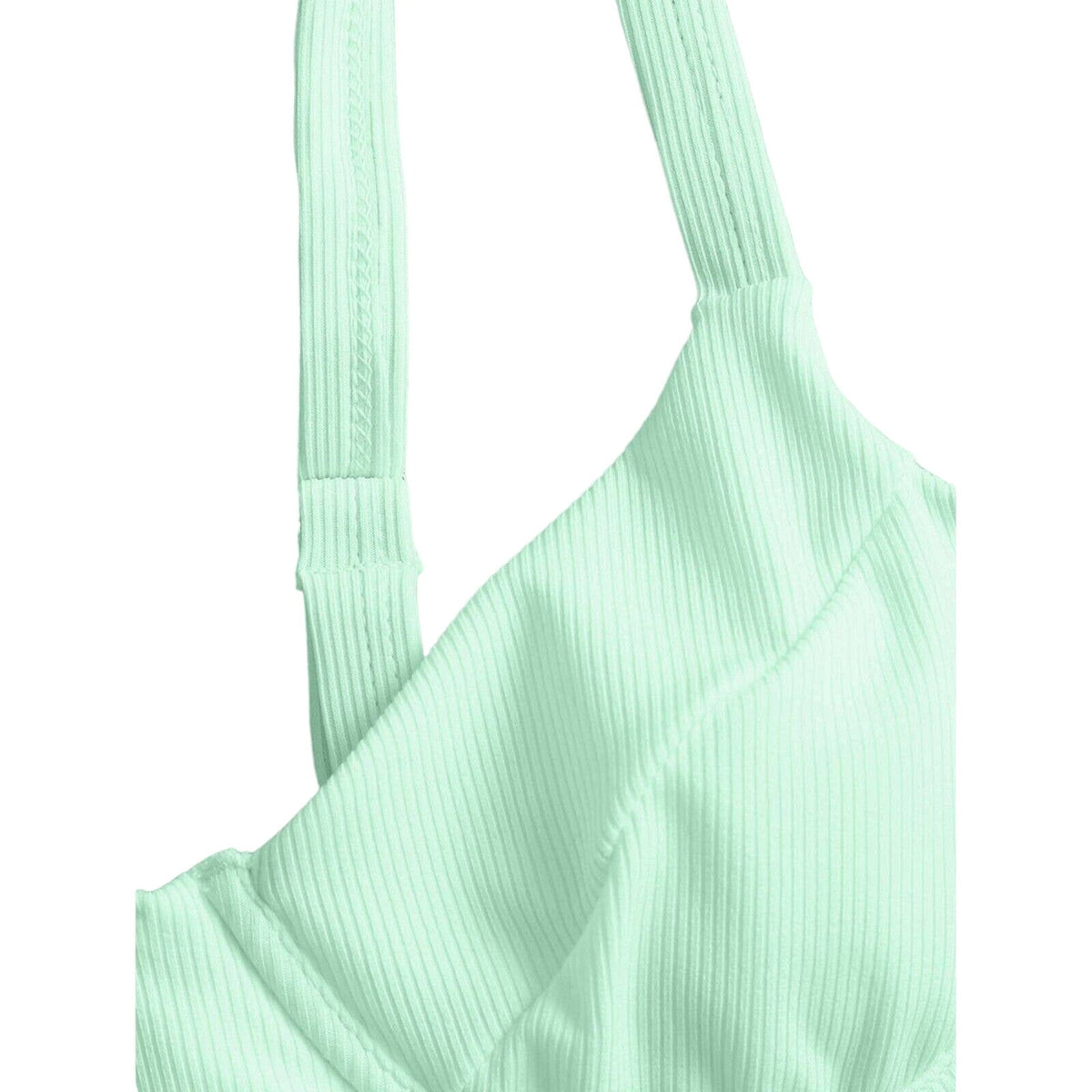 ZAFUL Light Green Ribbed High Leg Tie Back 2 Piece Bikini Size 8 Womens NEW!