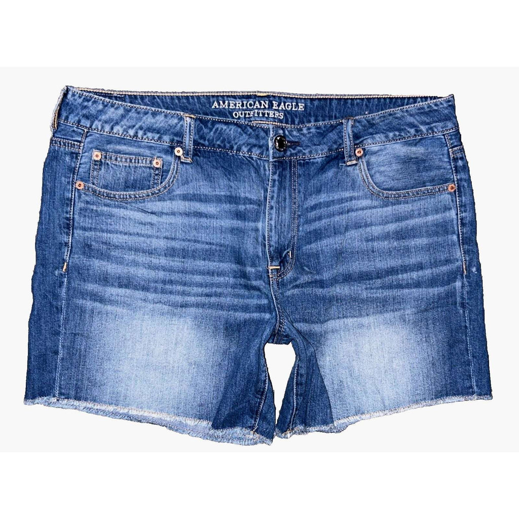 AMERICAN EAGLE Boy Midi Cut Off Blue Denim Jean Shorts Size 16 Women's