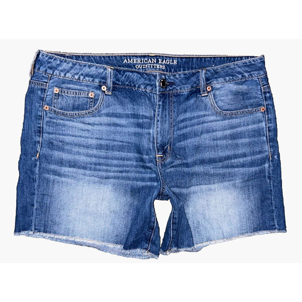 AMERICAN EAGLE Boy Midi Cut Off Blue Denim Jean Shorts Size 16 Women's