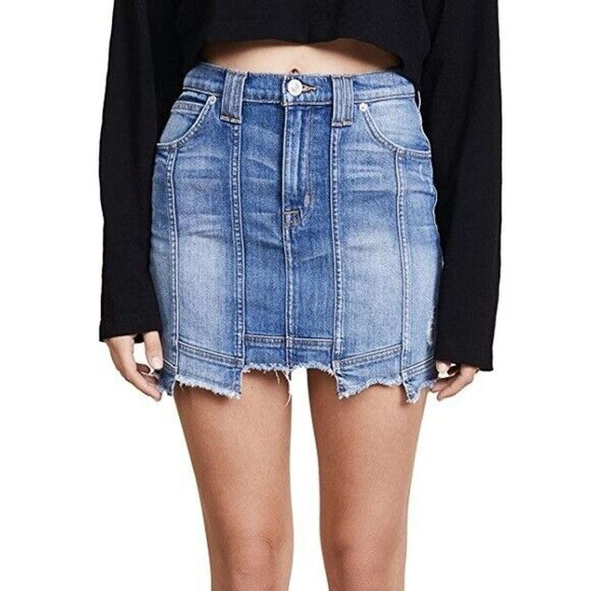 HUDSON Weekender Step Hem Distressed Denim Jean Skirt Sz 26
