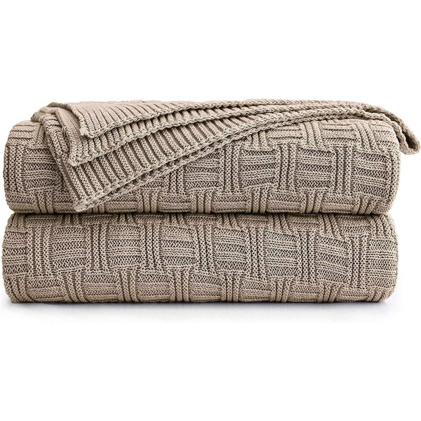 LONGHUI Khaki Cable Knit Soft & Cozy Throw Blanket, Bedding, Home Decor