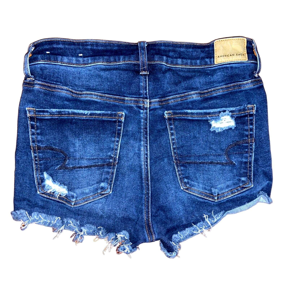 AE American Eagle Hi-Rise Shortie Ripped Patched Cut Off Jean Shorts Size 6