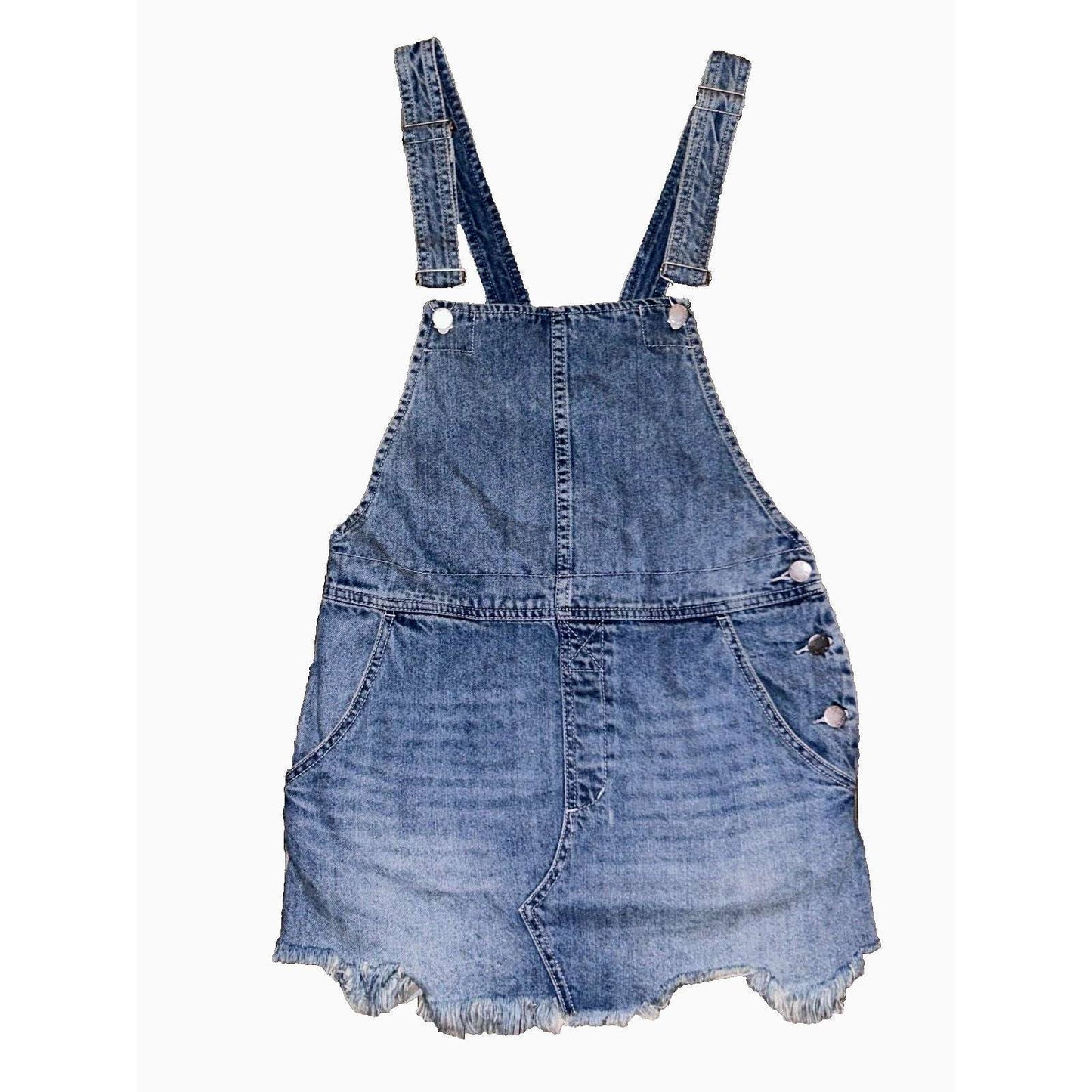 FREE PEOPLE Distressed Overall Denim Jean Dress w/ Frayed Hem Size 4