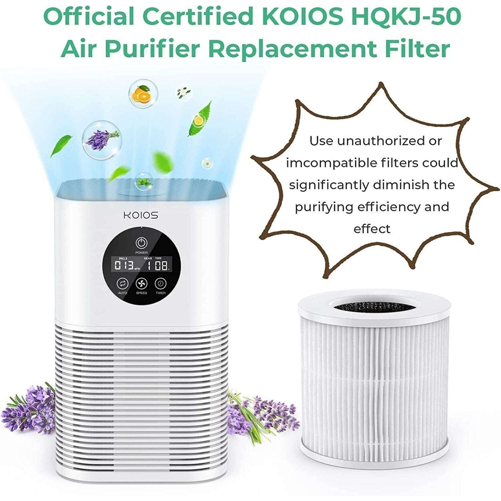 KOIOS HQKJ-50 H13 True HEPA Air Filter Replacement 3 Stage Filtration New