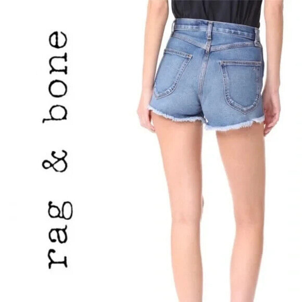 RAG & BONE Lou Blue Hill High Rise Snap/Button Fly Cut Off Denim Shorts Size 29
