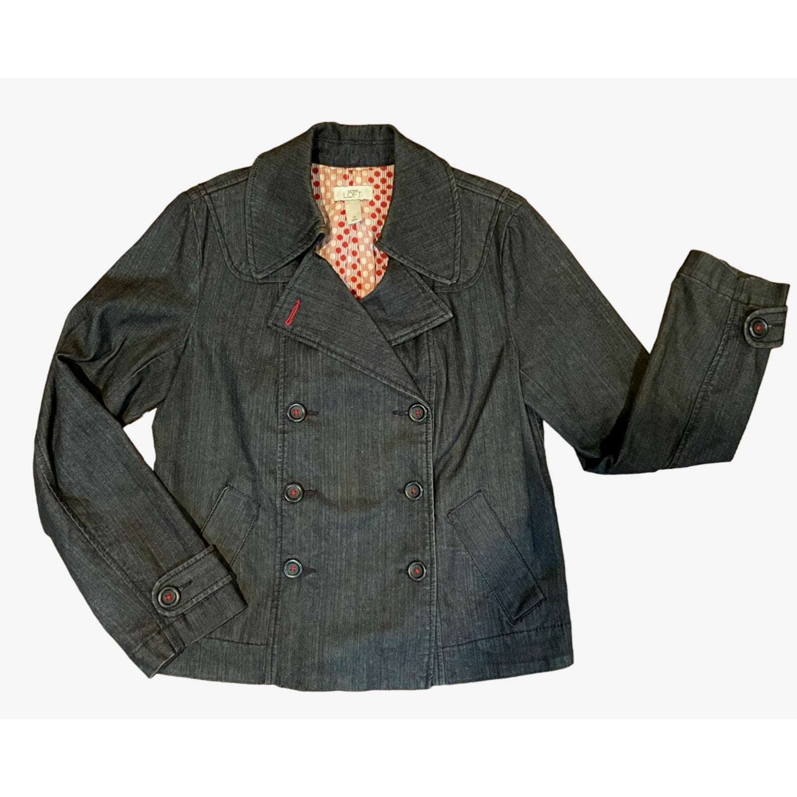 ANN TAYLOR LOFT Double Breasted Lined Denim Jacket Sz M (Medium)