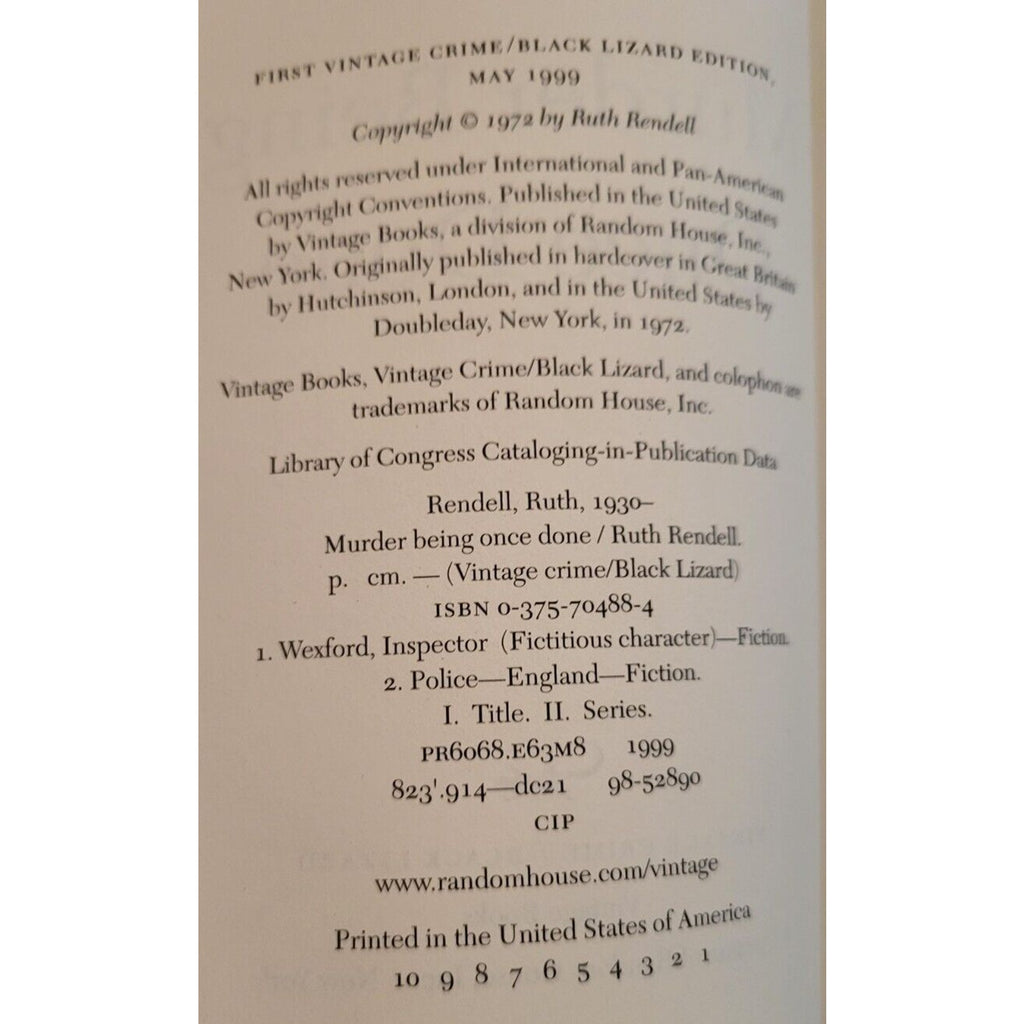 Inspector Wexford Ser.: Murder Being Once Done by Ruth Rendell (1999, Trade Pape