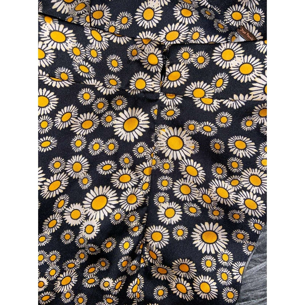Free People Phoebe Daisy Swing Skirt Floral Black White Yellow Silky Size 12