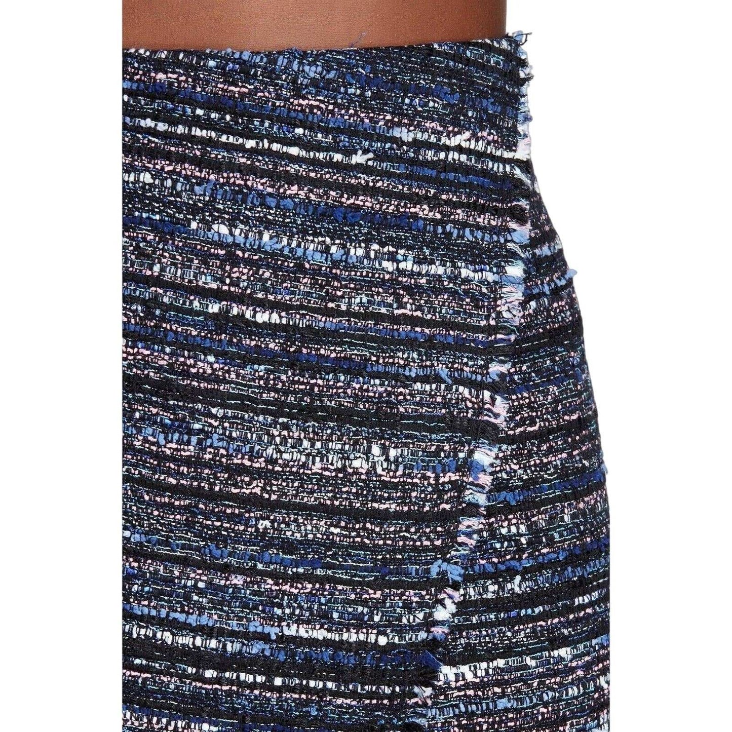 Diane Von Furstenberg DVF Austyn Black Indigo Camellia Tweed Faux Wrap Skirt 8