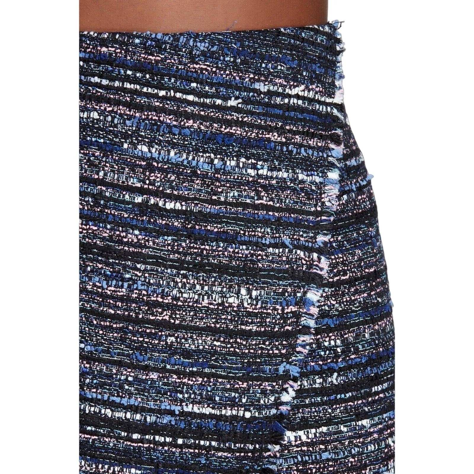 Diane Von Furstenberg DVF Austyn Black Indigo Camellia Tweed Faux Wrap Skirt 8