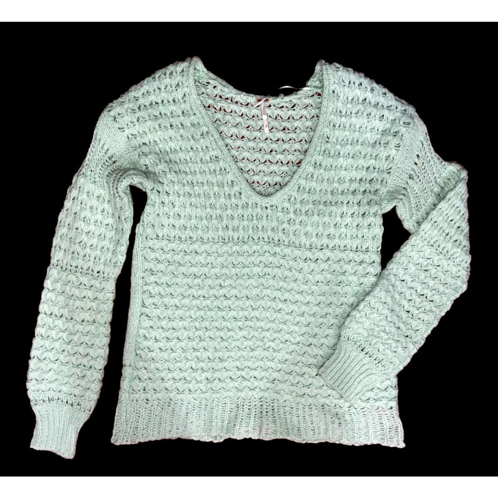Free People Crashing Waves Mint Green Over Sized Off Shoulder Sweater Sz Small
