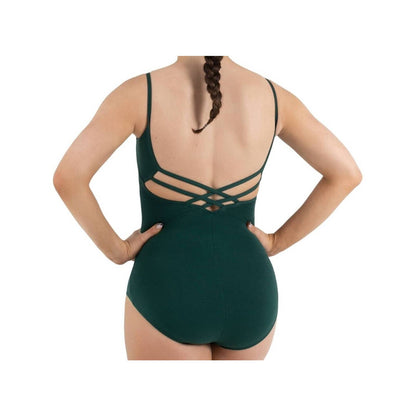 Capezio V-Neck Cami Leotard Hunter Green Adult Size XS Self-Bra Criss-Cross Back