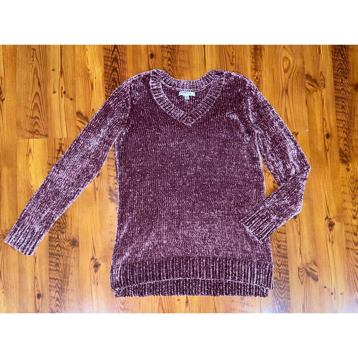 ORVIS V-Neck Pink Super Soft Chenille Long Sleeve Sweater Sz M (Medum)