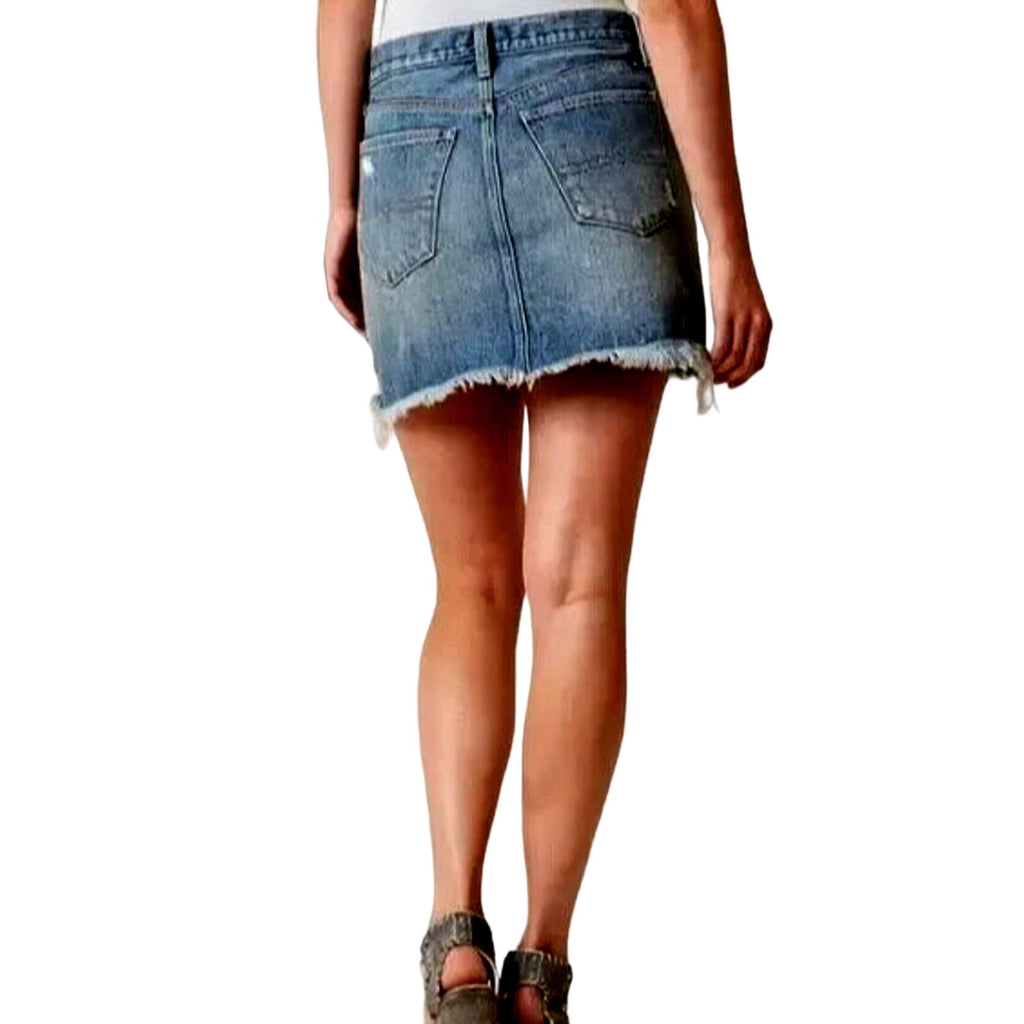 Lucky Brand Old Favorite Mini Distressed Frayed Denim Jean Skirt Size 2 / 26