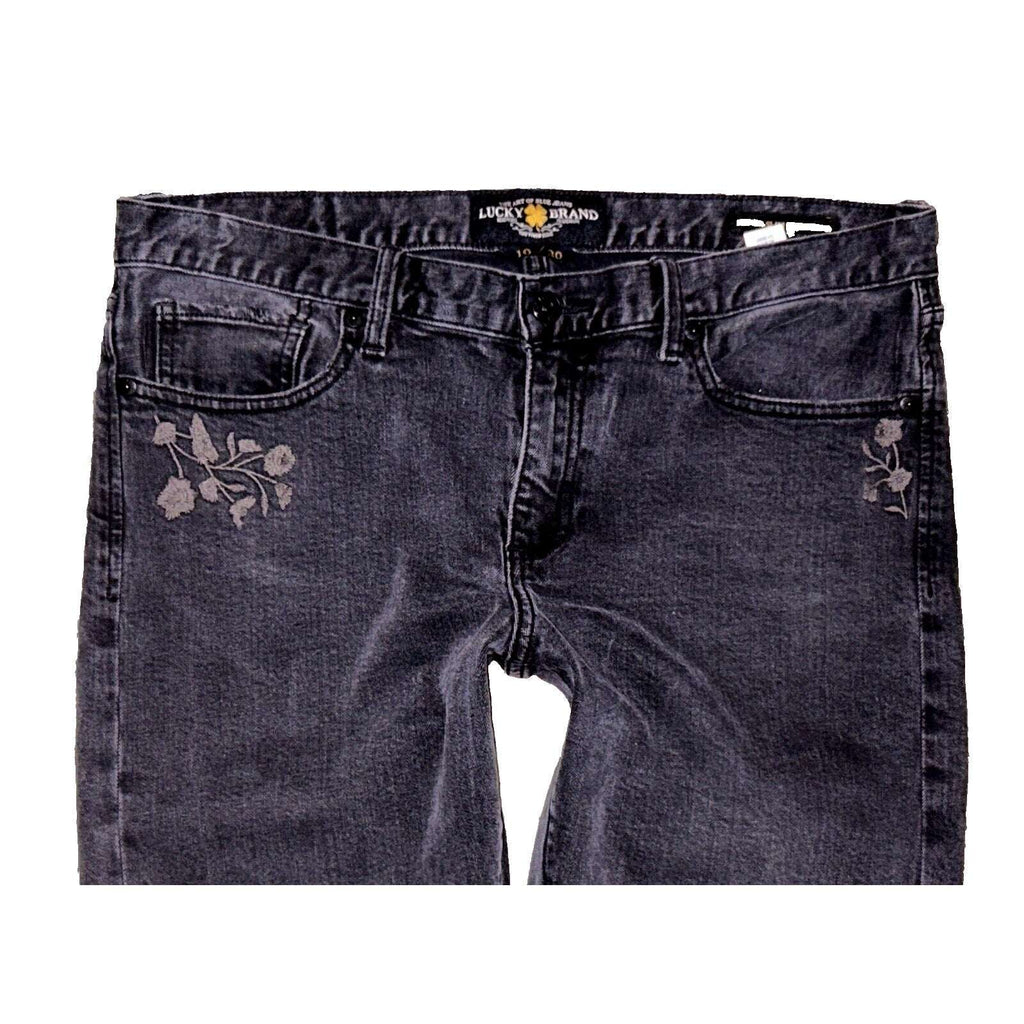 Lucky Brand Sienna Slim Boyfriend Embroidered Black Distressed Jean Size 10 / 30