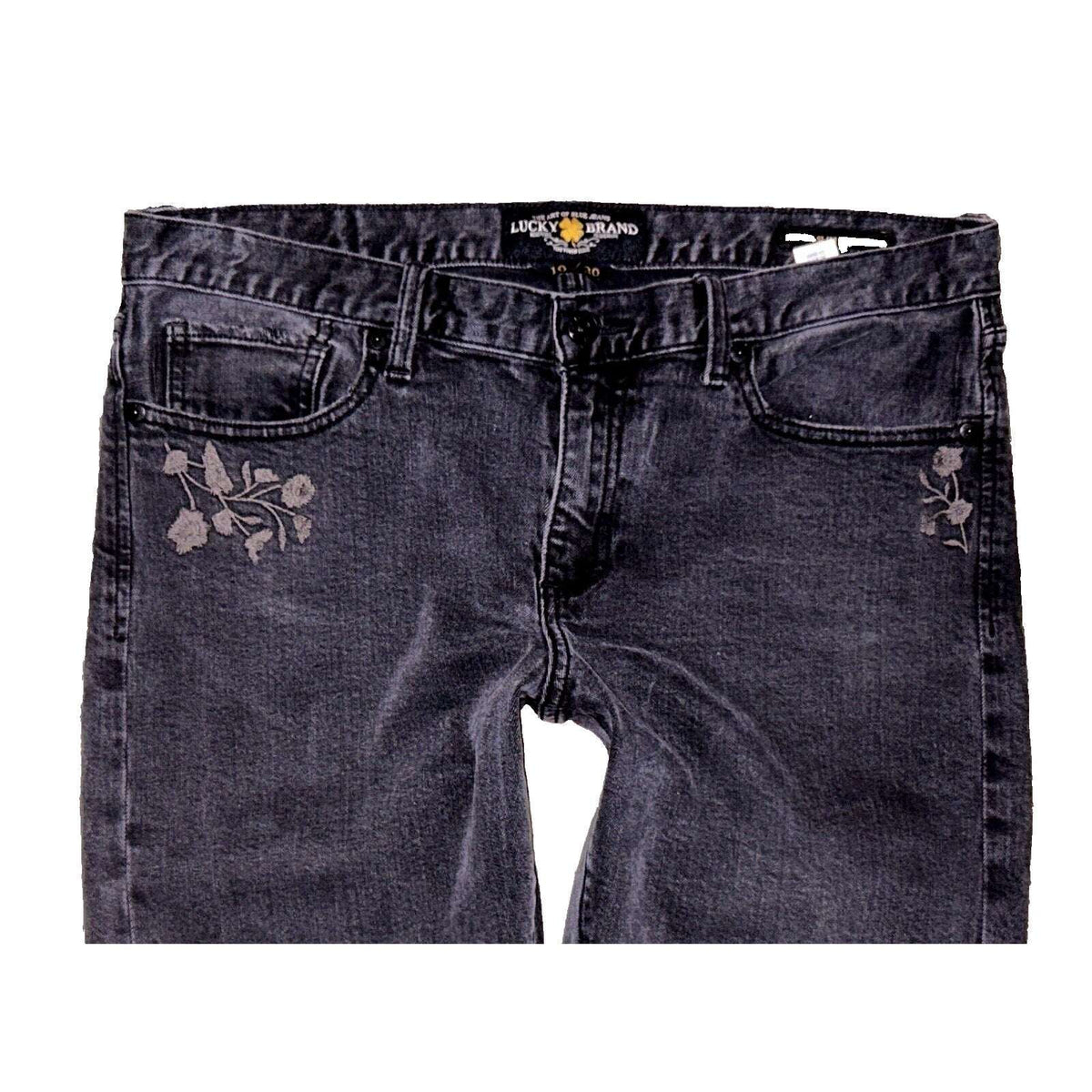Lucky Brand Sienna Slim Boyfriend Embroidered Black Distressed Jean Size 10 / 30