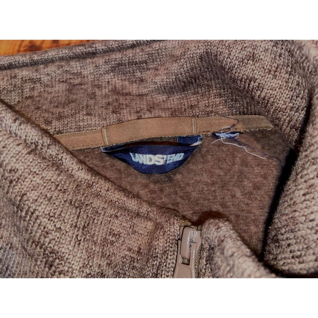 LANDS' END Mens Heather Brown Full Zip Sweater Fleece Size L (Large)