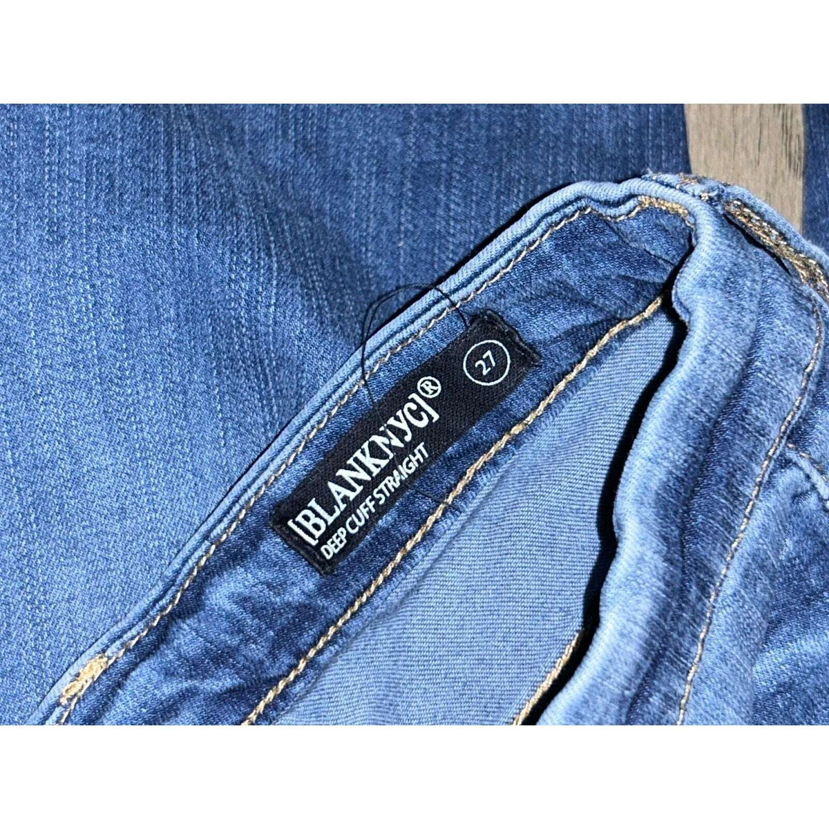BLANK NYC Deep Cuff Straight Leg Distressed Ripped Knee Jeans Size 27