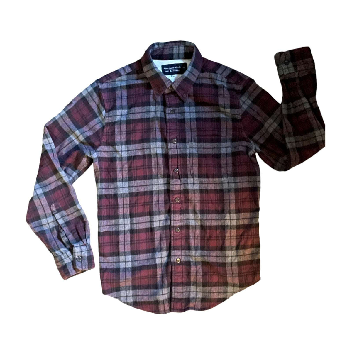 Mens/Boys Abercrombie & Fitch Gray Red Flannel Button Down Long Sleeve Shirt XS