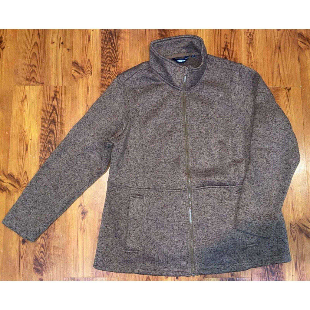 LANDS' END Mens Heather Brown Full Zip Sweater Fleece Size L (Large)