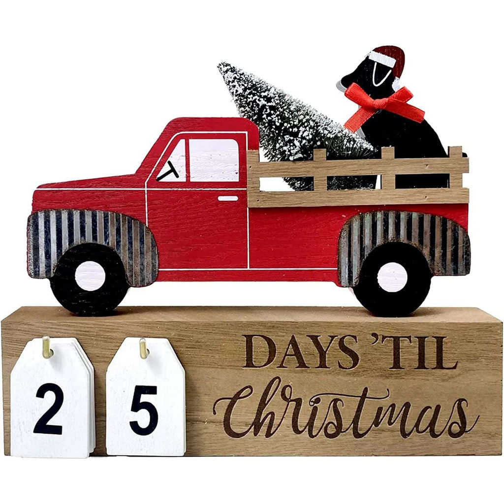 Wooden Countdown To Christmas Advent Calendar Red Truck Dog Calendar Farmhouse