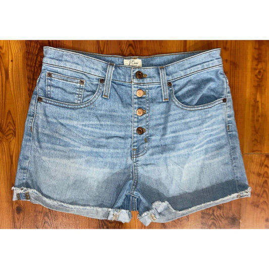 J.Crew JCrew High Rise Exposed Button Fly Fray Hem Cut Off Jean Shorts Sz 28