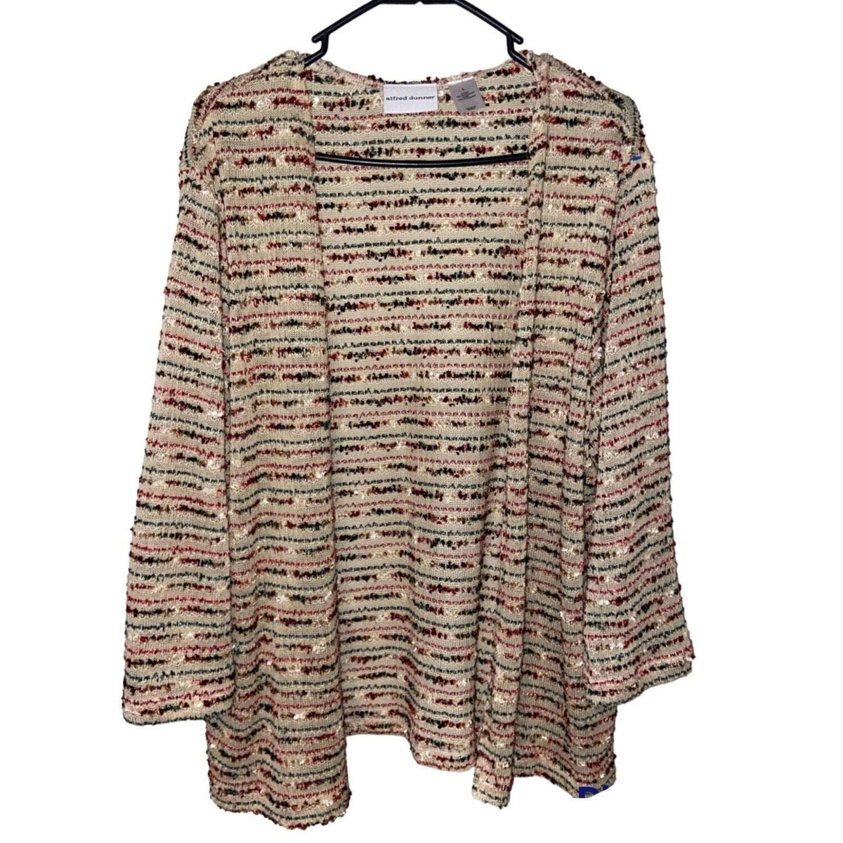 Alfred Dunner 3/4 Sleeve Open Front Knit Crochet Sweater Sz L (Large) Womens