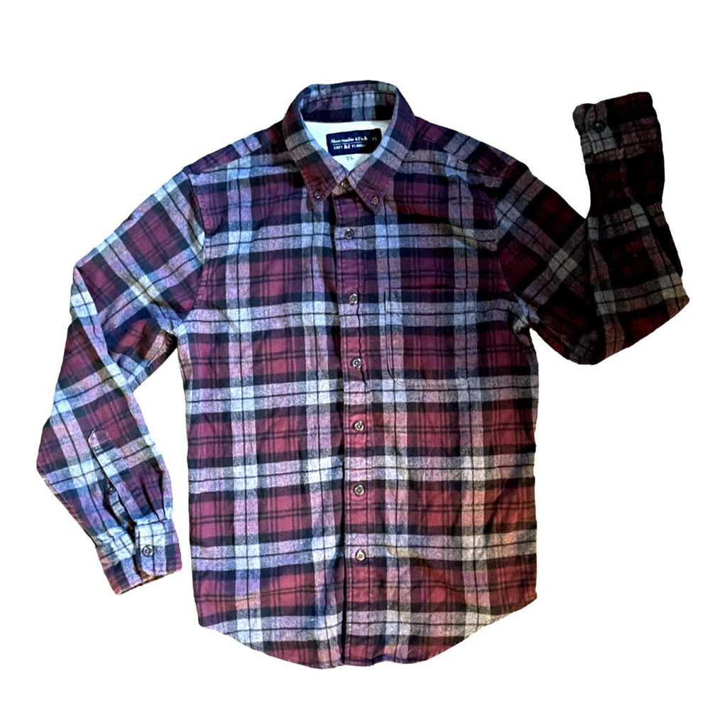 Mens/Boys Abercrombie & Fitch Gray Red Flannel Button Down Long Sleeve Shirt XS