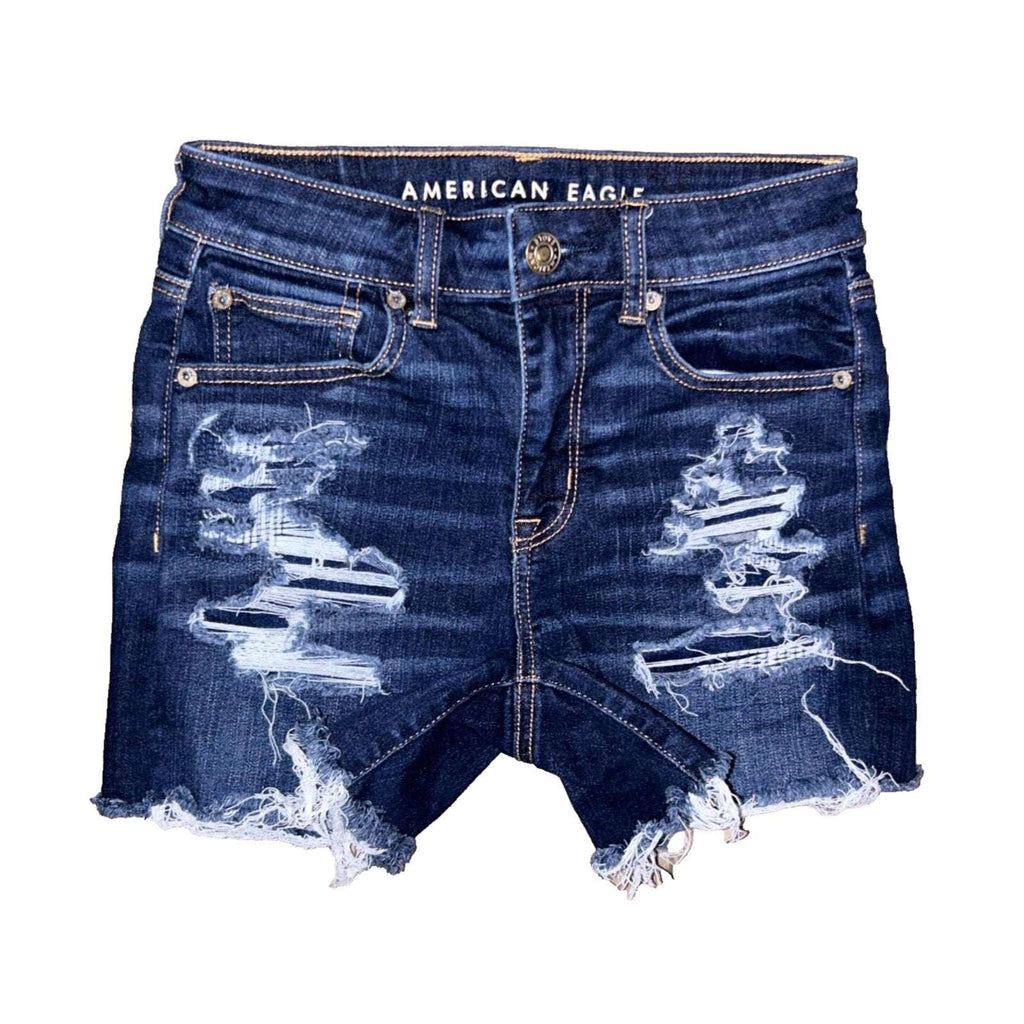 American Eagle Hi-Rise Shortie Cut Off Destroyed Jean Shorts Size 0